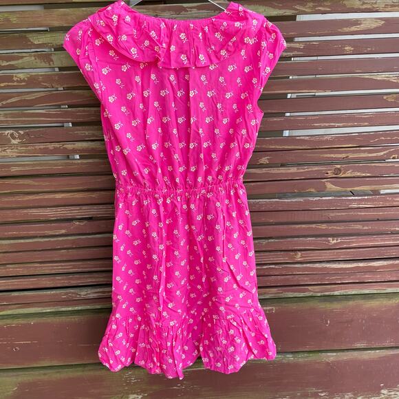 J. Crew Dress V-Neck Ruffle Mini Floral Faux Wrap Cap Sleeve Pink Size 00 NWT - Picture 3 of 9